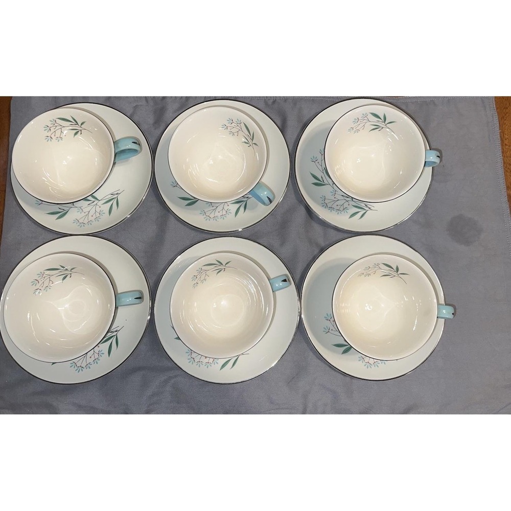12 Pc Taylor Smith Taylor Petal Lane Cups And Saucers Vintage Floral Dishes MCM - Picture 8 of 11